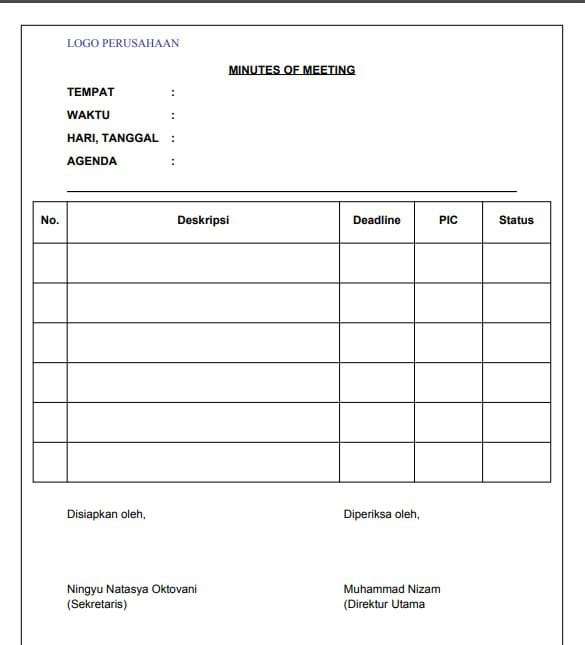 Contoh Format Minutes Of Meeting