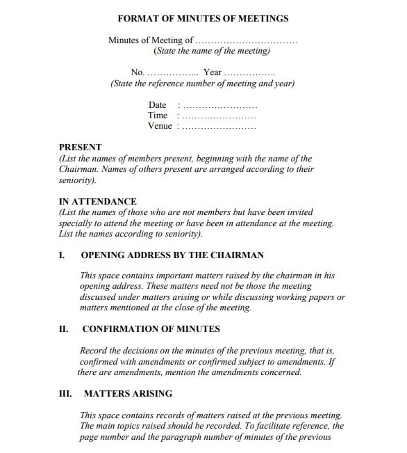 Format Surat Minutes Of Meeting