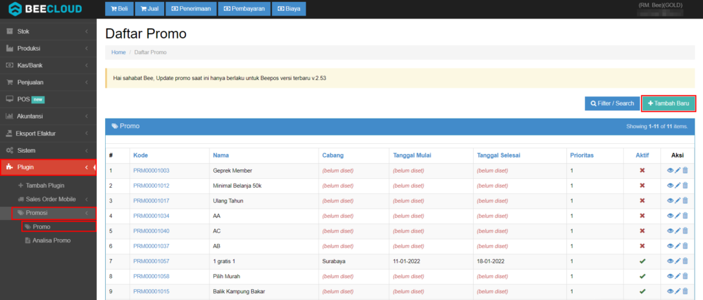 Pengaturan Plugin Promo Diskon Item - Beecloud