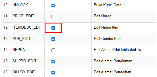 Hak Akses Edit Nama Item Saat Transaksi Beecloud