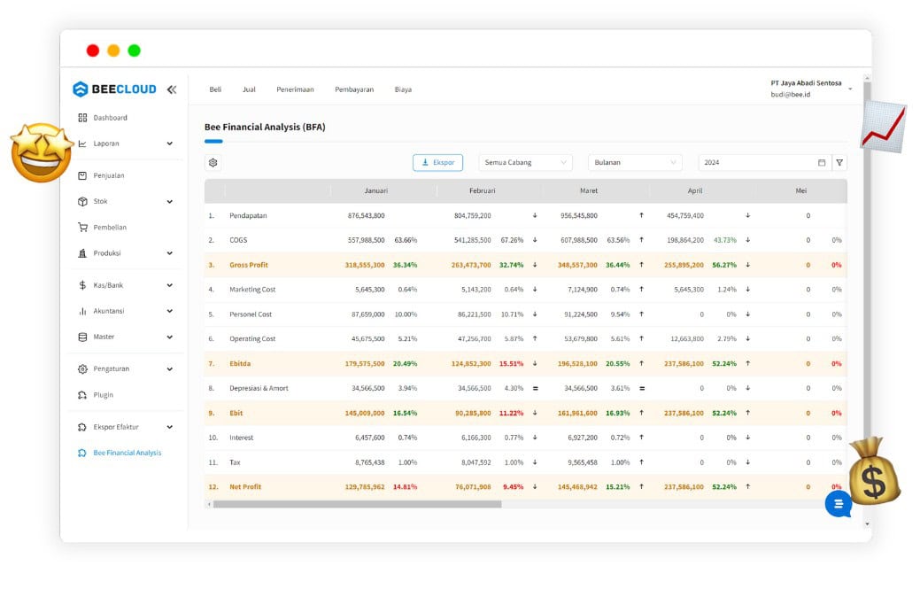 Tampilan Beecloud Bee Financial Analysis