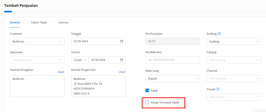 Penjualan Kena Harga Termasuk Pajak Tidak Bisa Diubah Beecloud 3.0