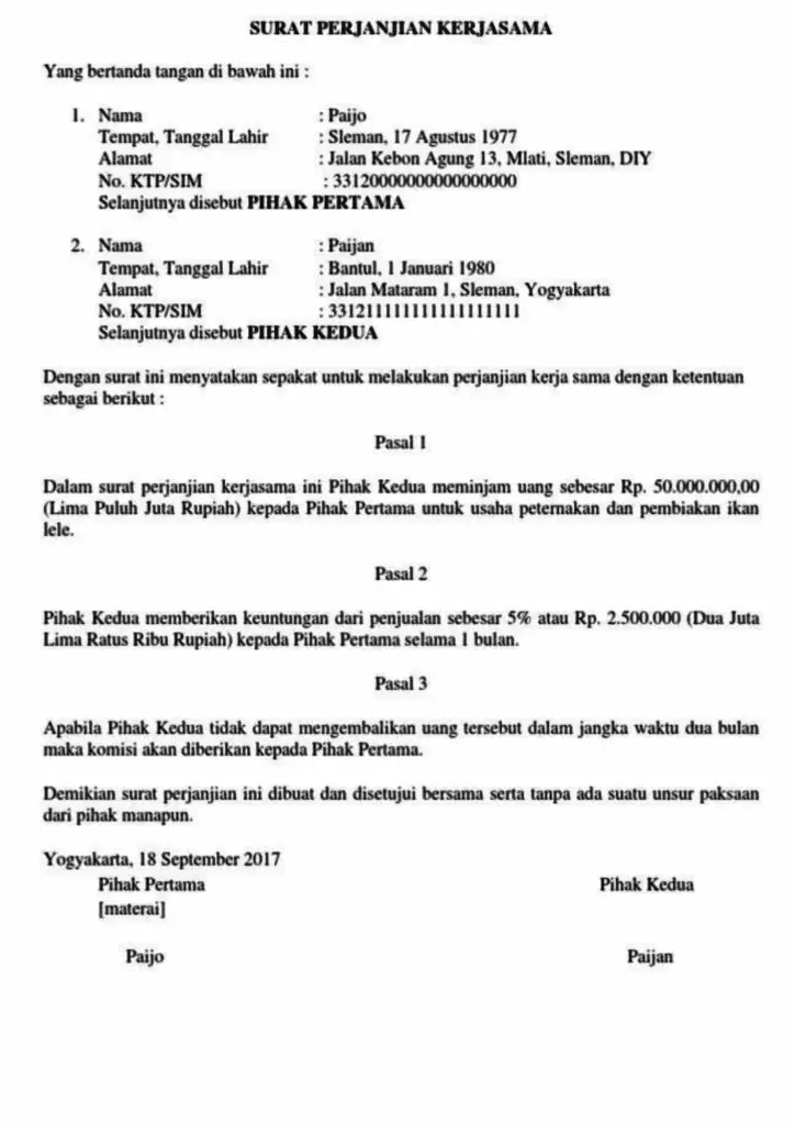 Contoh Surat Konsinyasi Bagi Hasil