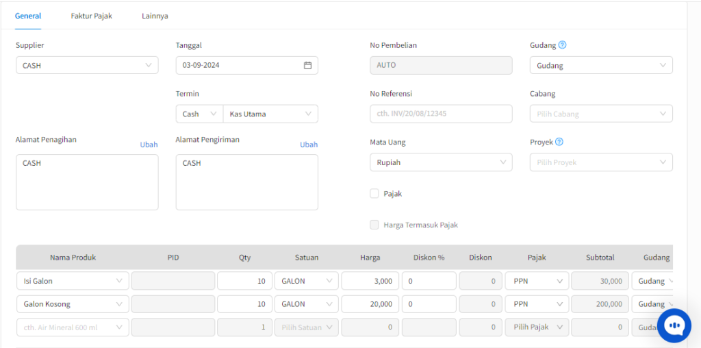 Transaksi Penjualan Isi Ulang Galon / Elpiji di Beecloud 3.0