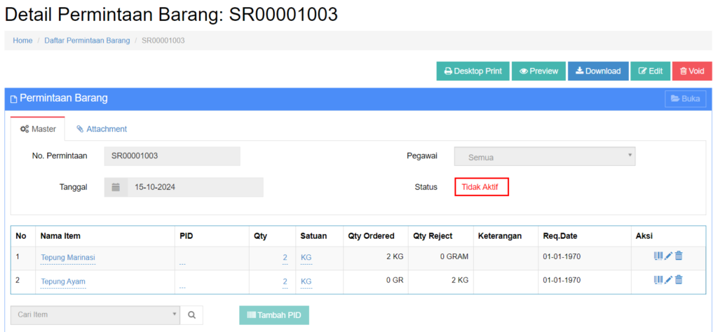 Tutup Transaksi Permintaan Barang - Beecloud