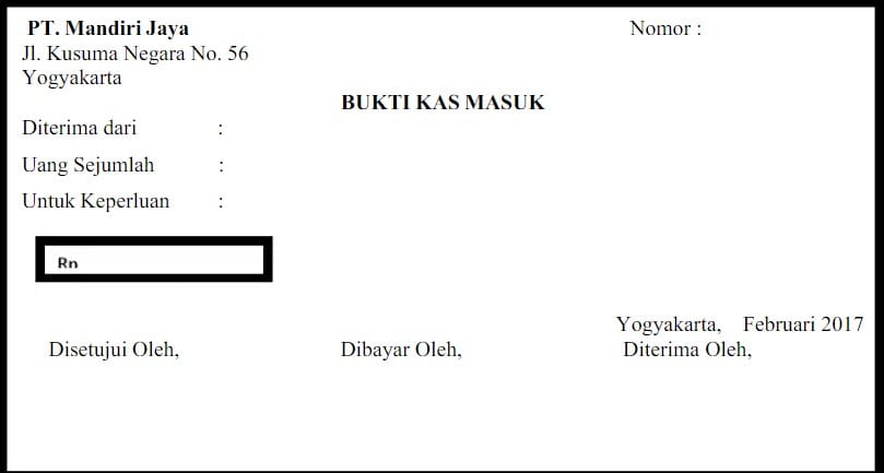 macam-macam bukti transaksi - Contoh Bukti Kas Masuk