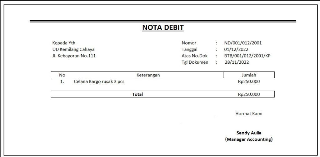 Contoh Nota Debit 1