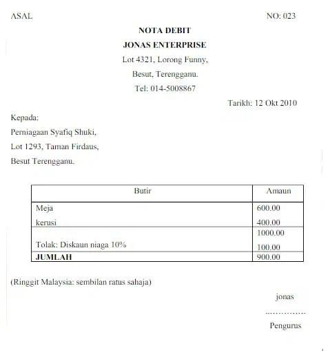 Contoh Nota Debit 2