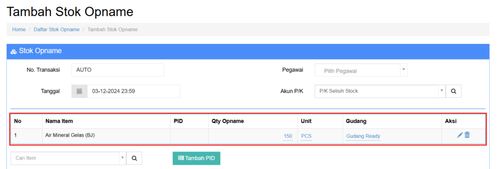 Menampilkan Qty Program Stock Opname - Beecloud