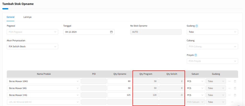 Menampilkan Qty Program Stock Opname - Beecloud 3.0