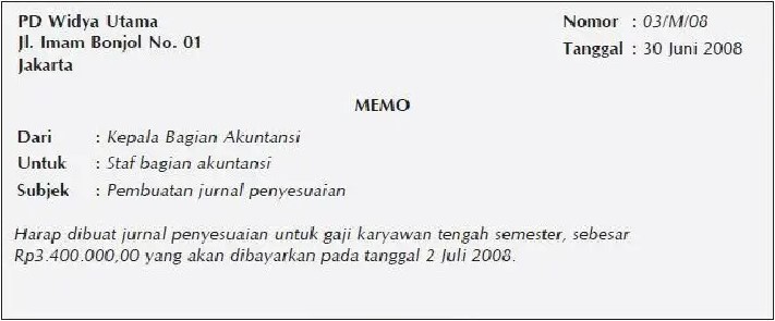 Memorial adalah bukti transaksi internal