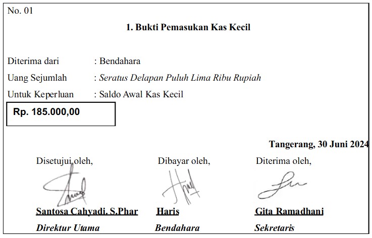 Pemasukan Kas Kecil sebagai Bukti Transaksi Internal