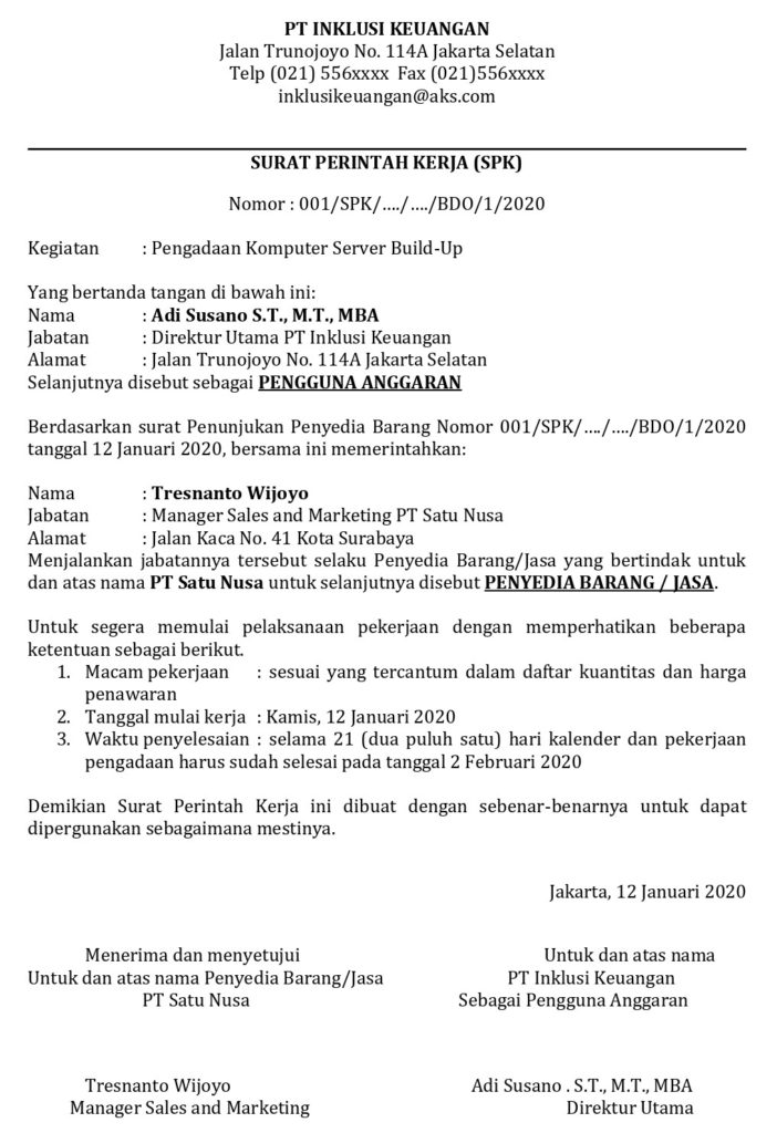 Surat Perintah Kerja adalah Salah Satu Bukti Transaksi Internal