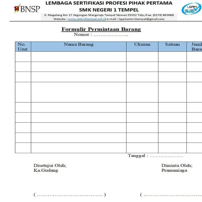 Formulir Permintaan Barang