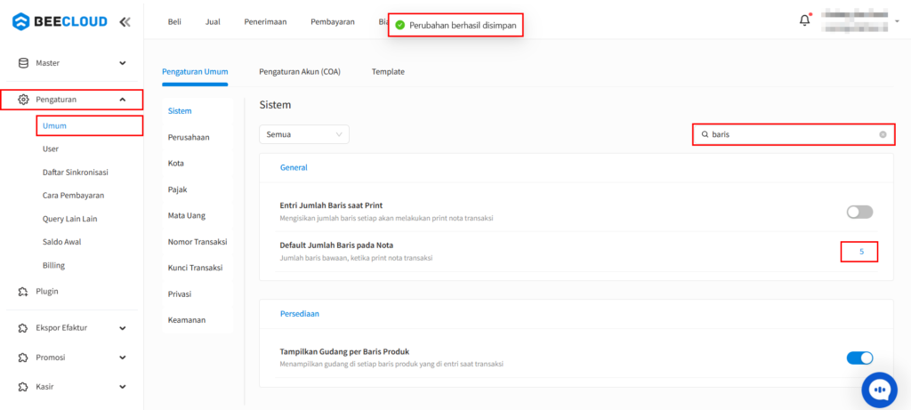 Setting Jumlah Baris Default Nota Beecloud 3.0