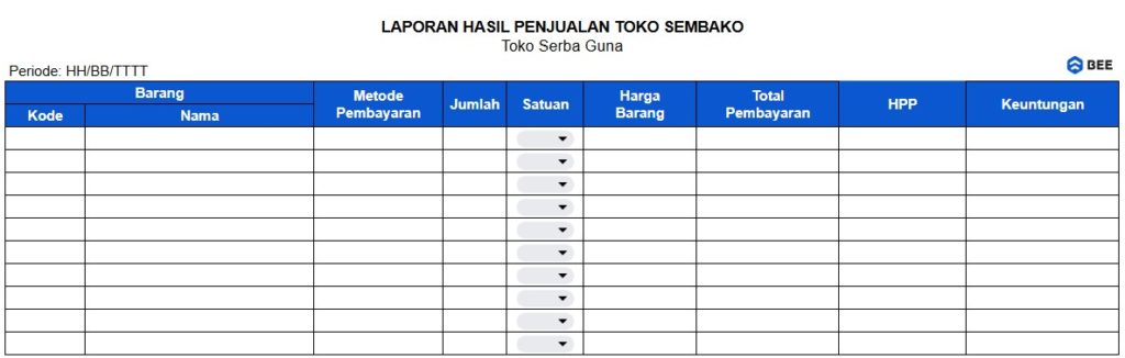 Format Contoh Laporan Penjualan Harian Toko Sembako Excel