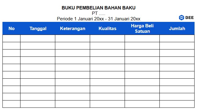 Format Buku Pembelian Bahan Baku