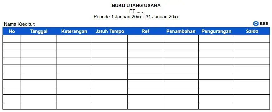 Format Buku Utang Usaha