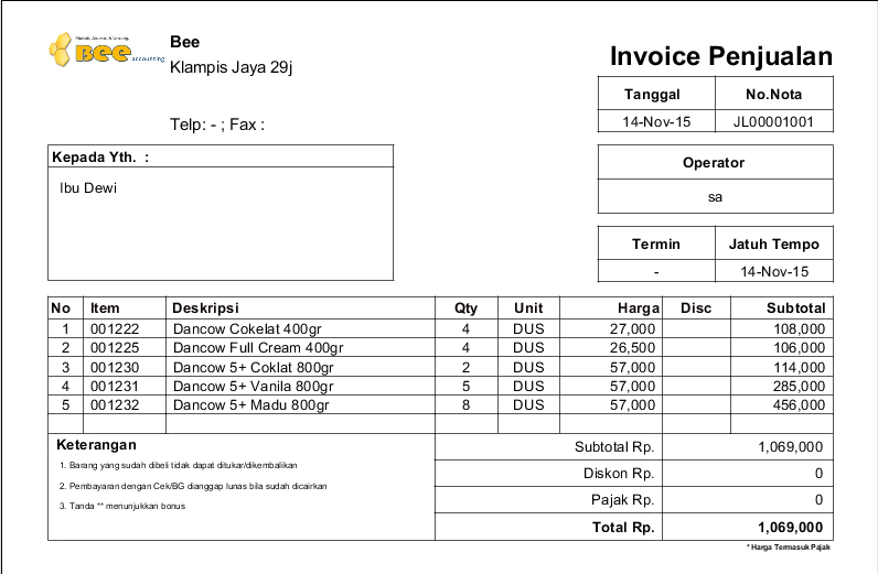 bee invoicing
