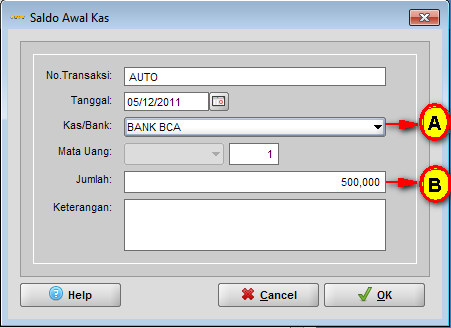 Memasukkan Saldo Awal Kas Bank