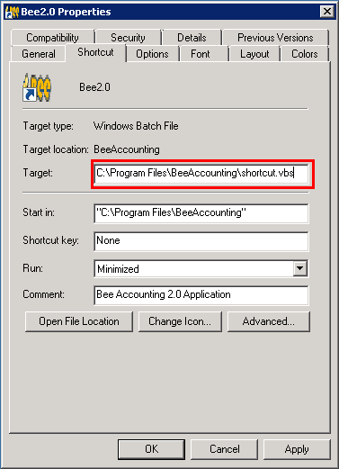 Mengganti Target Shortcut BeeAccounting