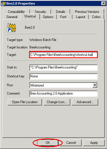 Mengganti Target Shortcut BeeAccounting