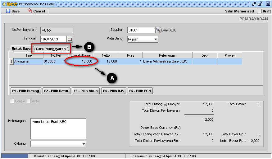 Cara Input Biaya Administrasi Bank