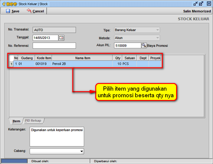 Cara Input Penggunaan/Pengeluaran Barang untuk Promosi di BeeAccounting