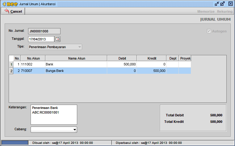 Cara Input Bunga Bank di BeeAccounting