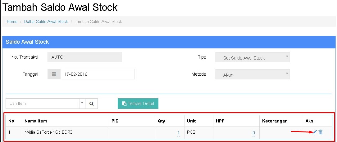 Set Saldo Awal Stock Item Barang Beepos